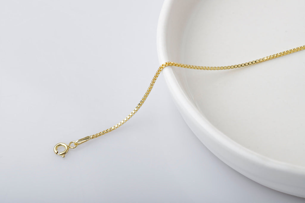 1mm Box Chain Necklace, 925 Sterling Silver Dainty Necklace