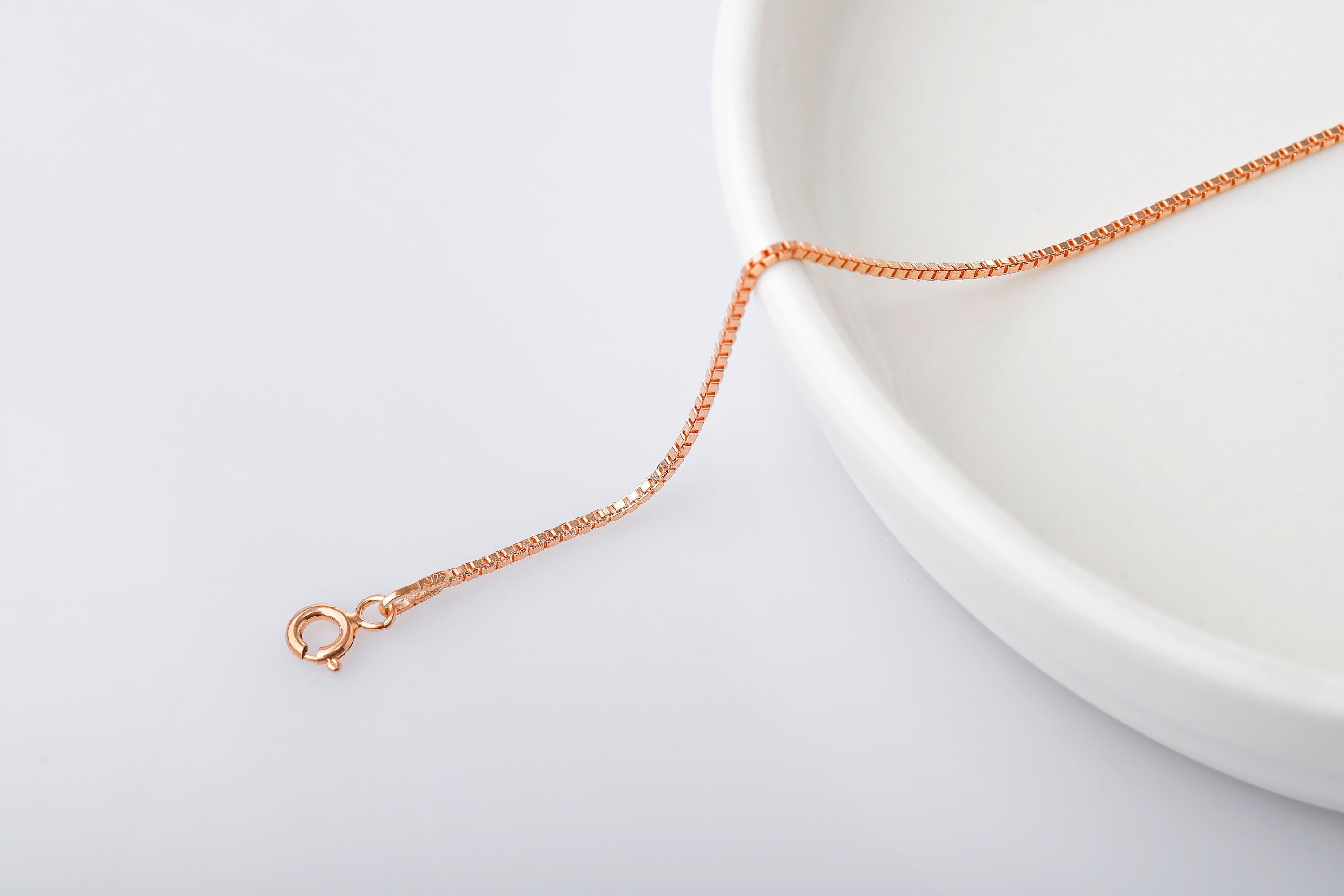 1mm Box Chain Necklace, 925 Sterling Silver Dainty Necklace