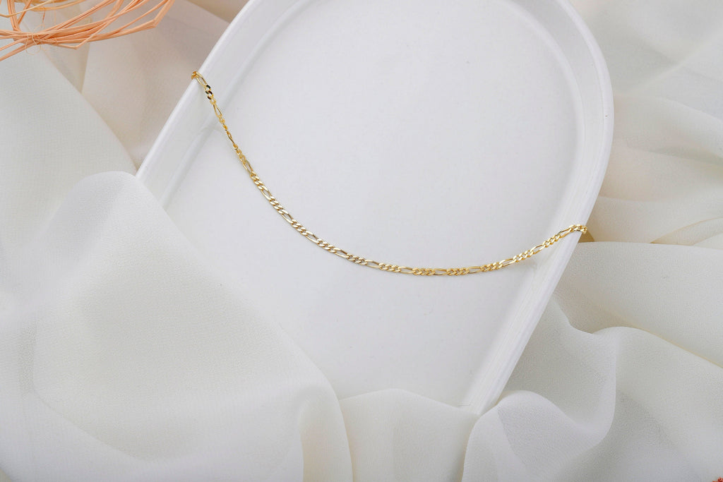 Figaro Chain Necklace, 925 Sterling Silver, 14K Gold Finish