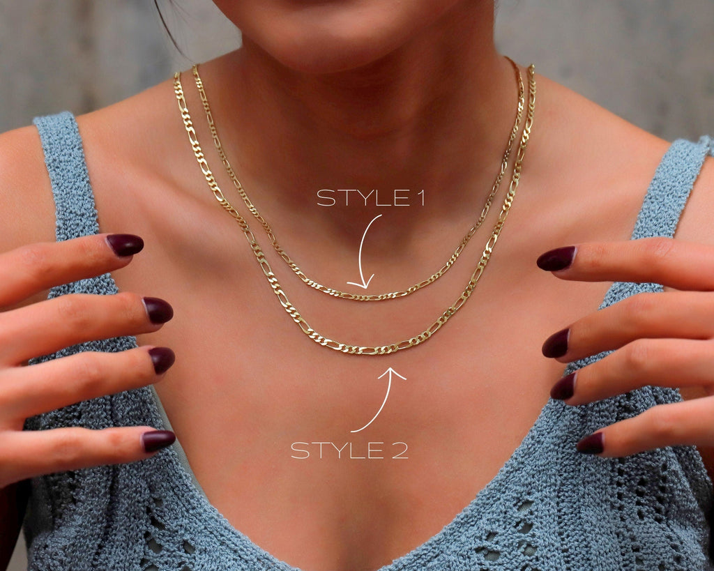 Figaro Chain Necklace, 925 Sterling Silver, 14K Gold Finish