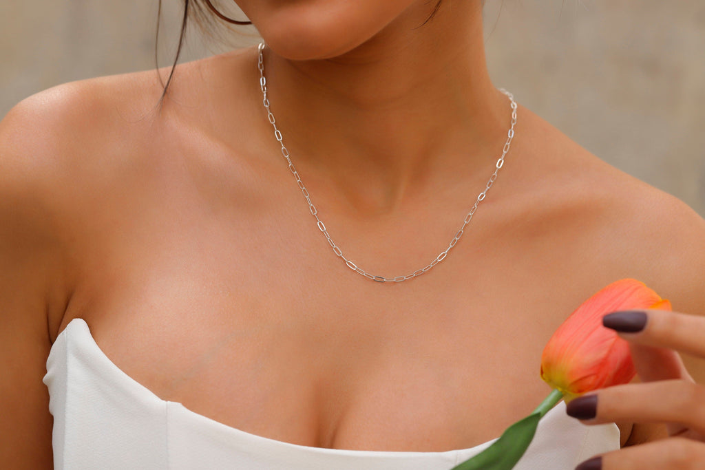 Delicate Gold Choker Necklace, 925 Sterling Silver Link Chain