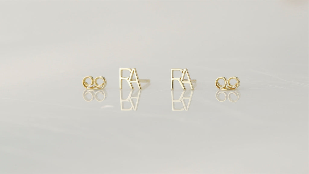 personalized initial earrings, Two Initial Stud Earrings Gift Set