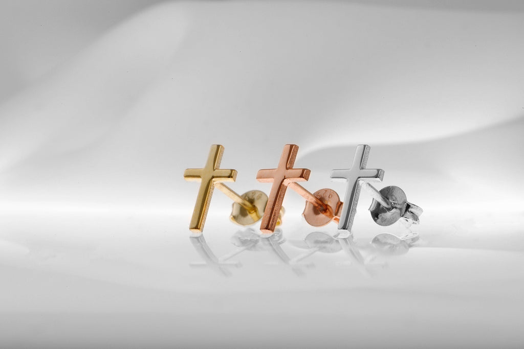 Sterling Silver Cross Earrings, 925 Sterling Silver Stud Earrings
