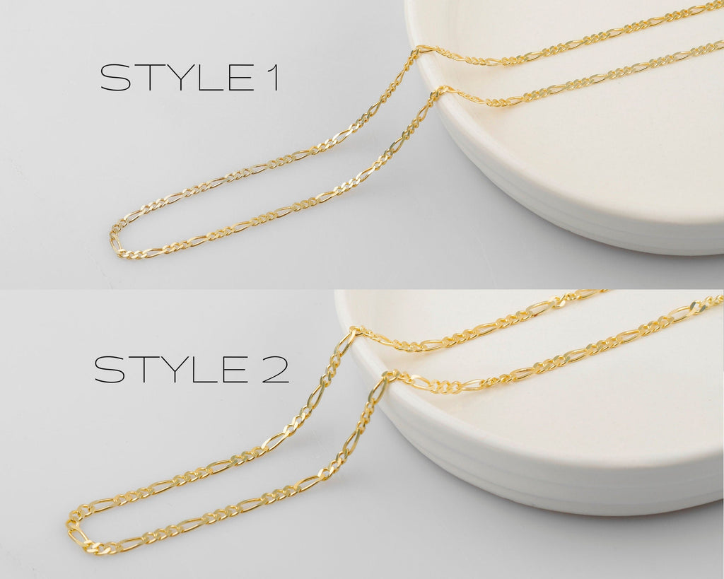 Figaro Chain Necklace, 925 Sterling Silver, 14K Gold Finish
