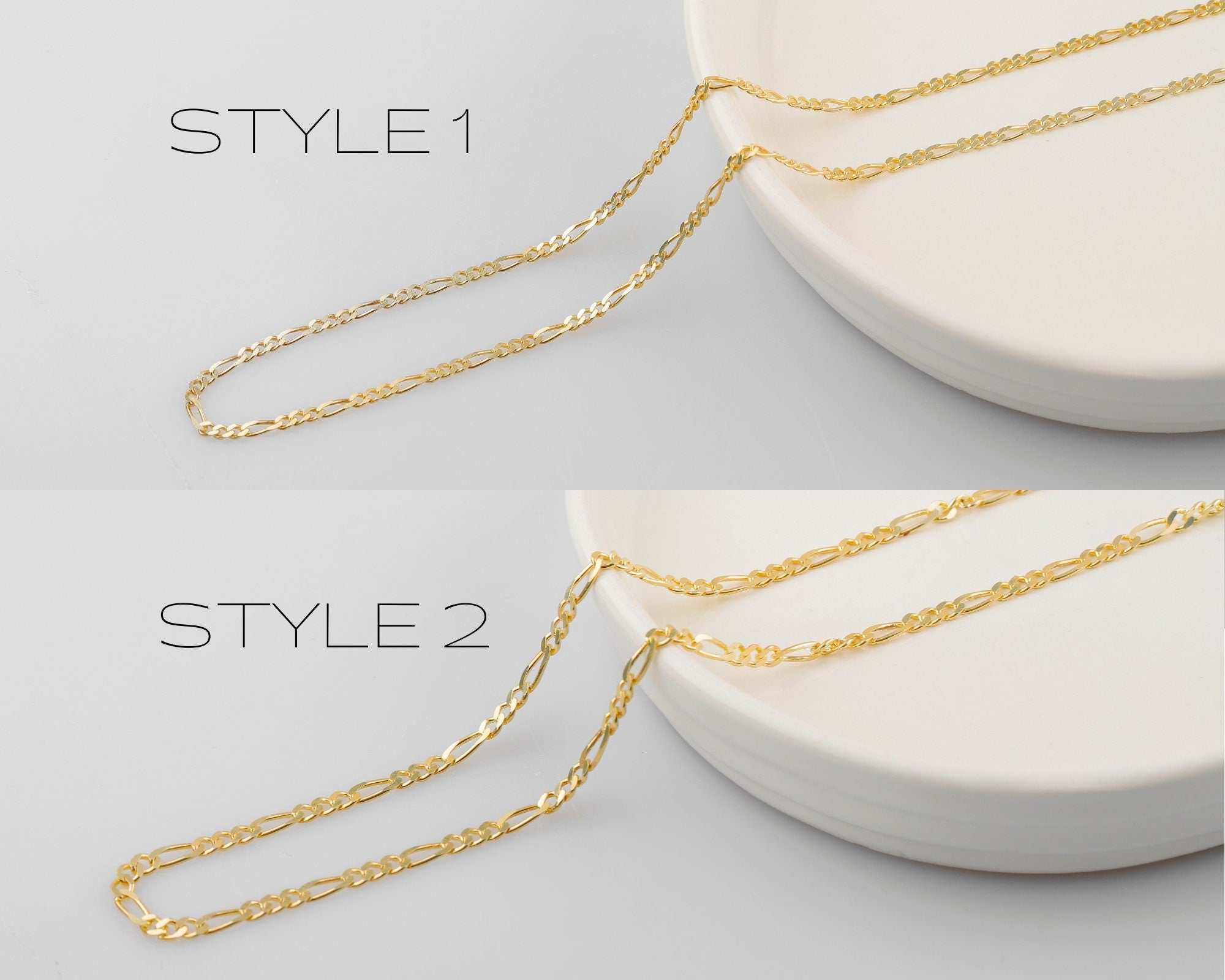 Figaro Chain Necklace, 925 Sterling Silver, 14K Gold Finish
