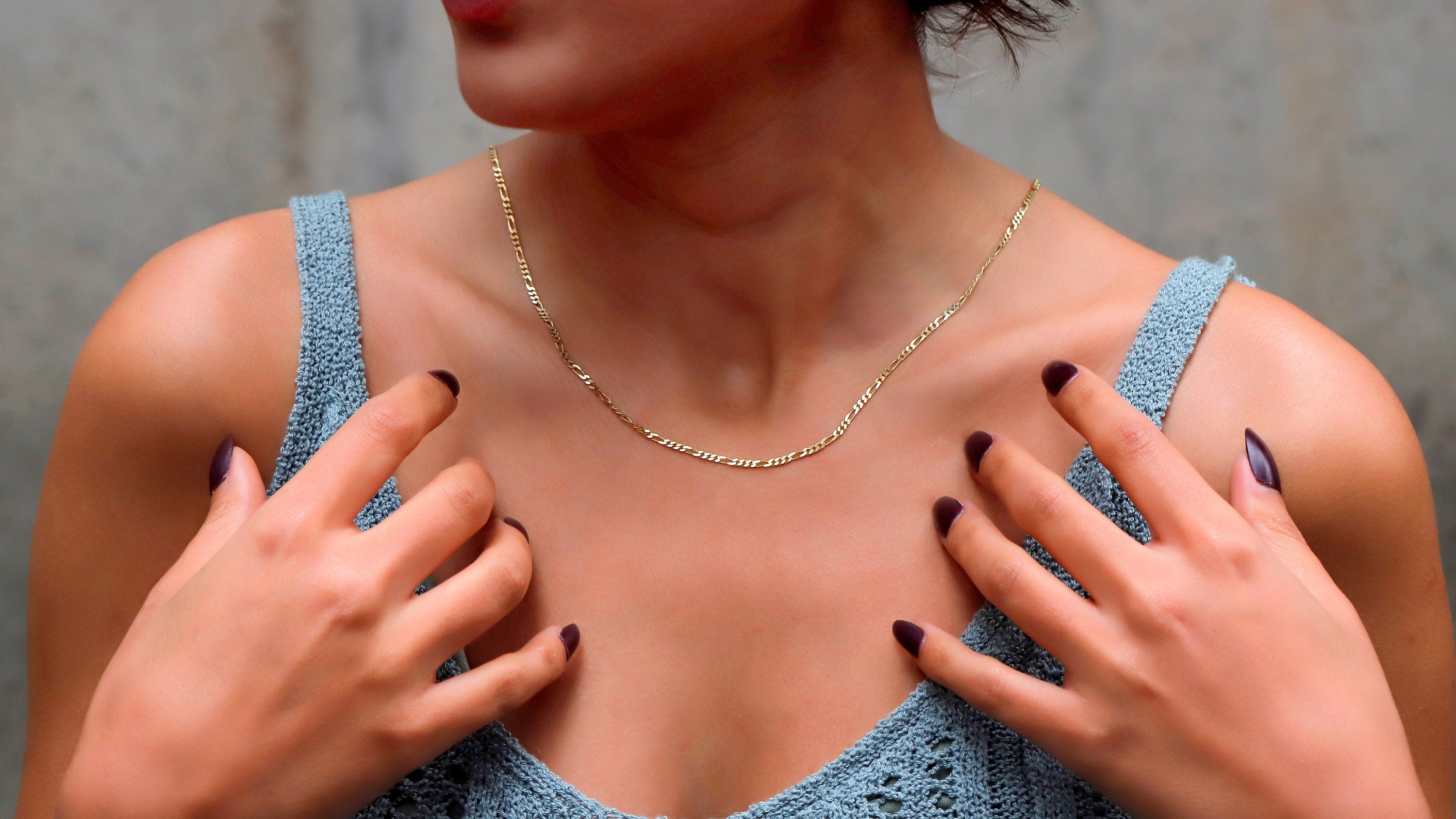 Figaro Chain Necklace, 925 Sterling Silver, 14K Gold Finish