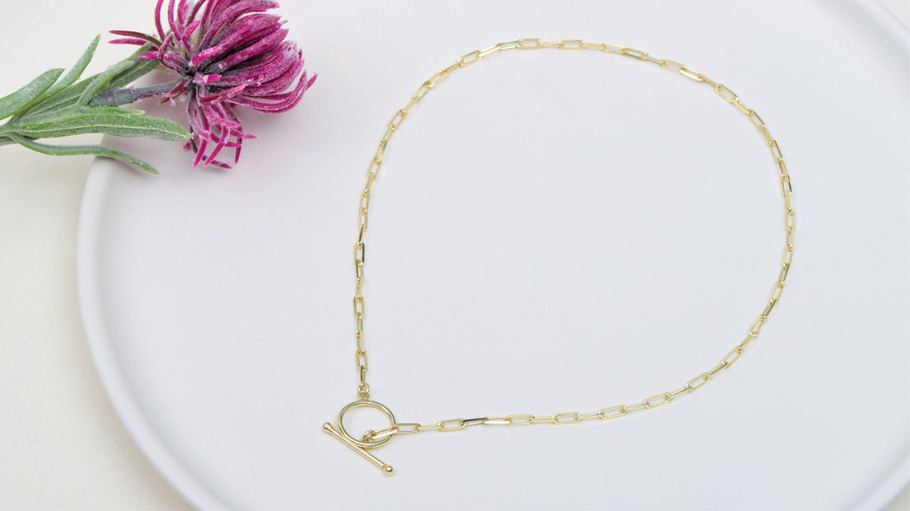 Gold Link Chain Necklace, 14K Gold Filled, Sailor Clasp, 18-Inch