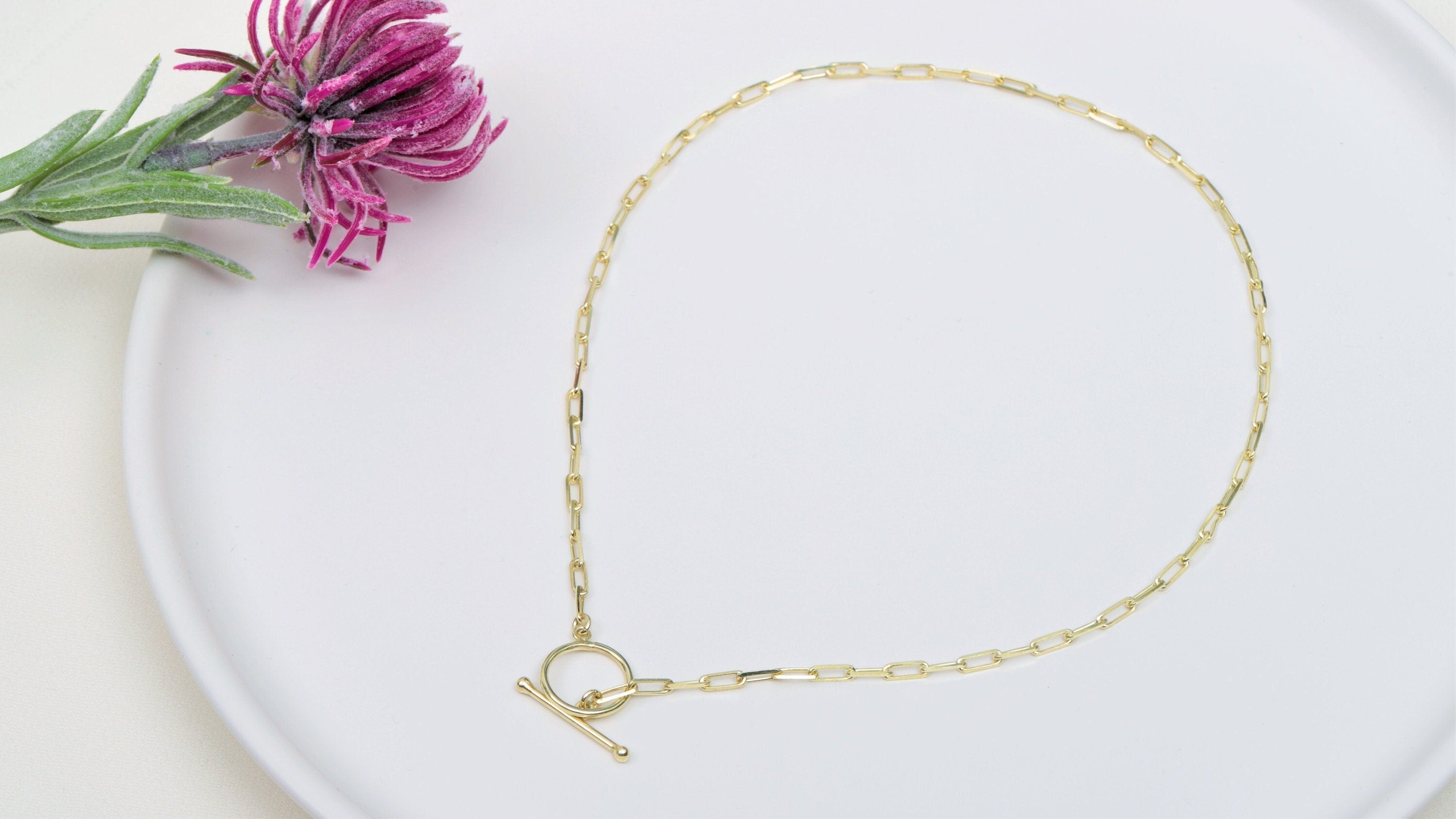 Gold Link Chain Necklace, 14K Gold Filled, Sailor Clasp, 18-Inch
