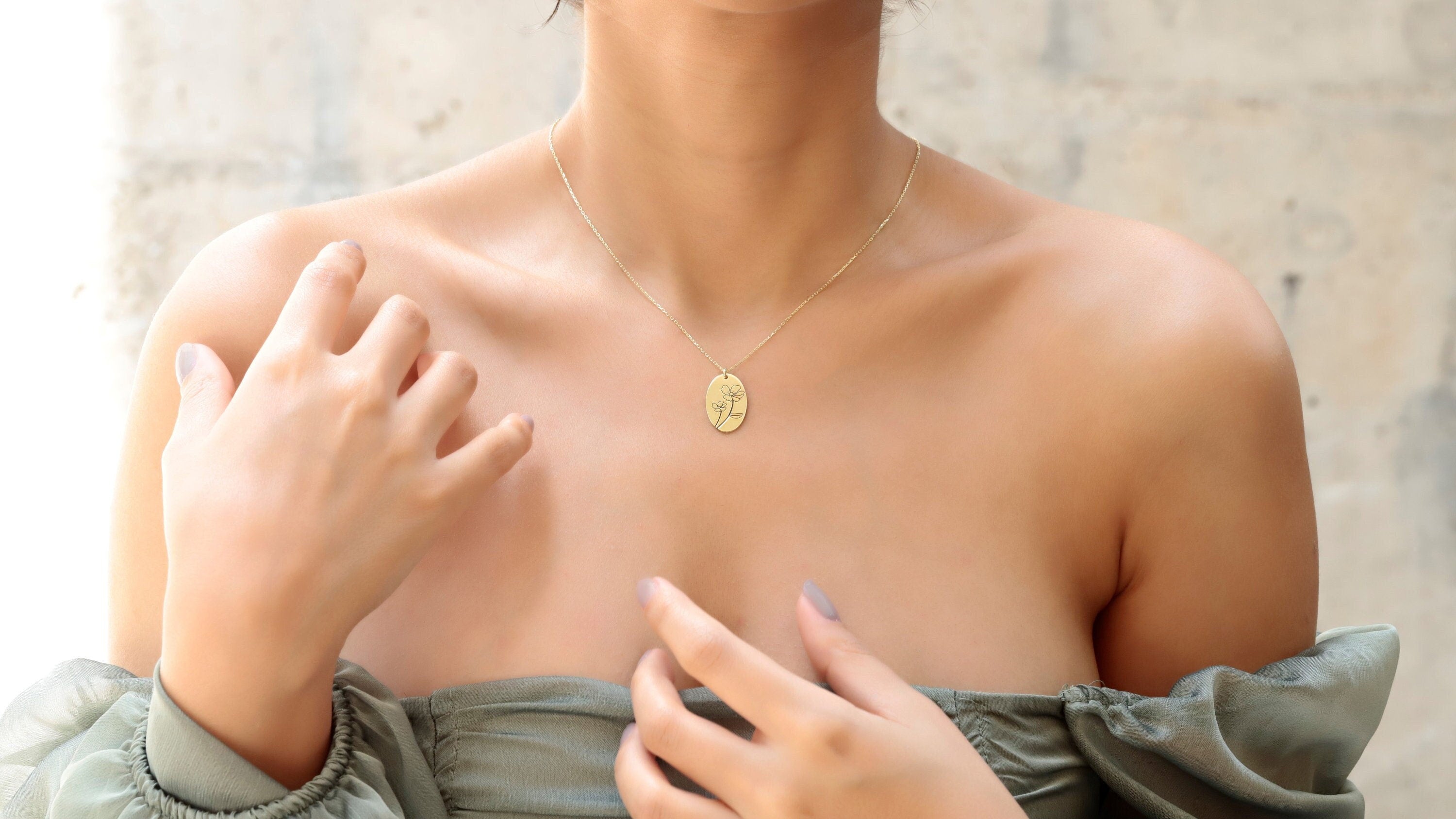 Birth Flower Necklace, Sterling Silver Handwritten Engraving