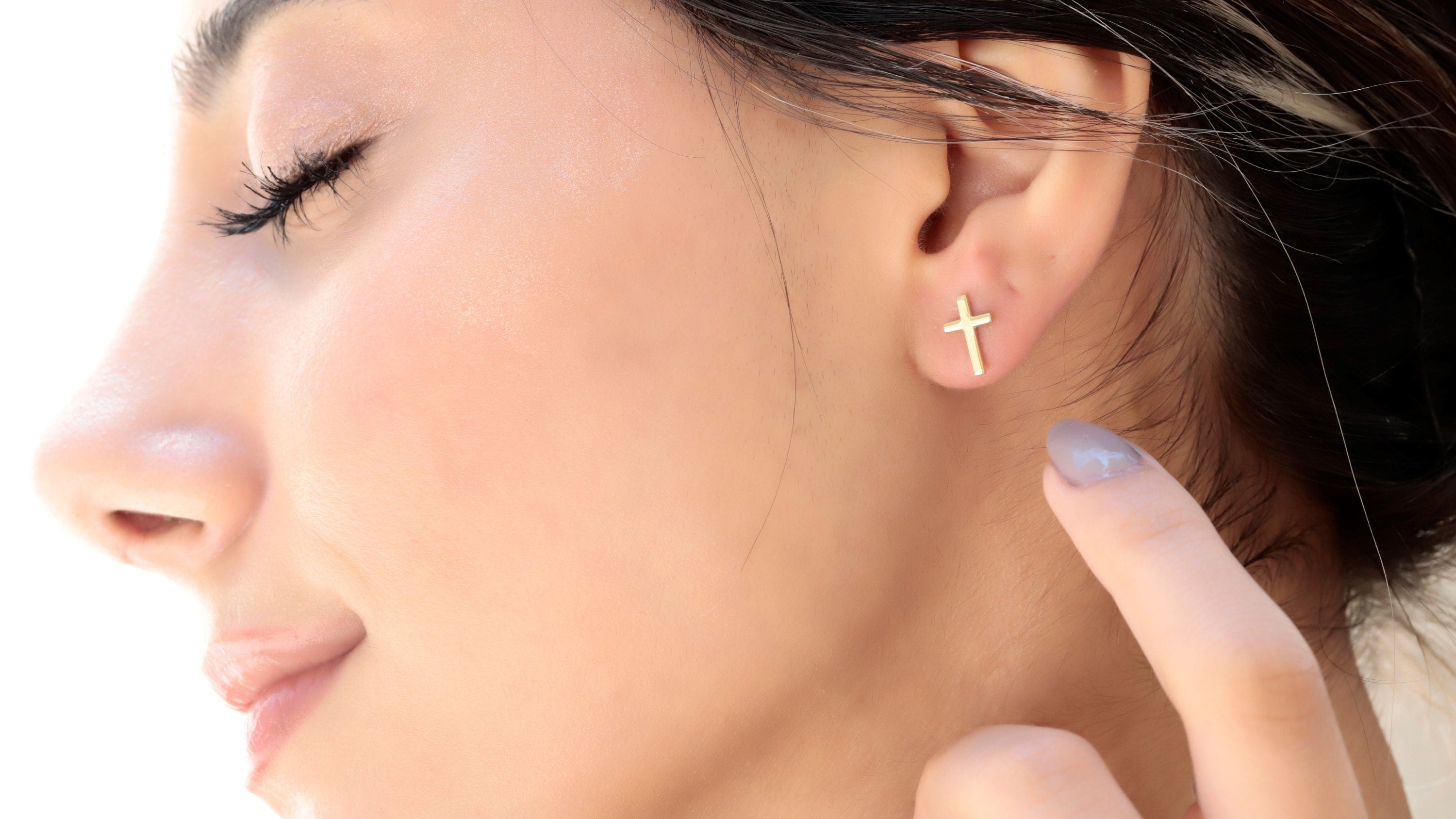 Sterling Silver Cross Earrings, 925 Sterling Silver Stud Earrings