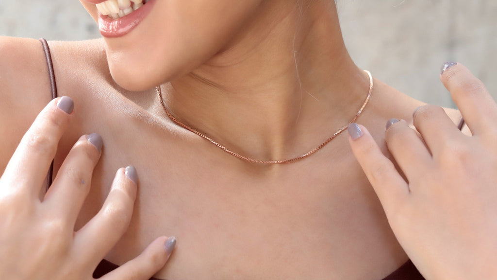 1mm Box Chain Necklace, 925 Sterling Silver Dainty Necklace