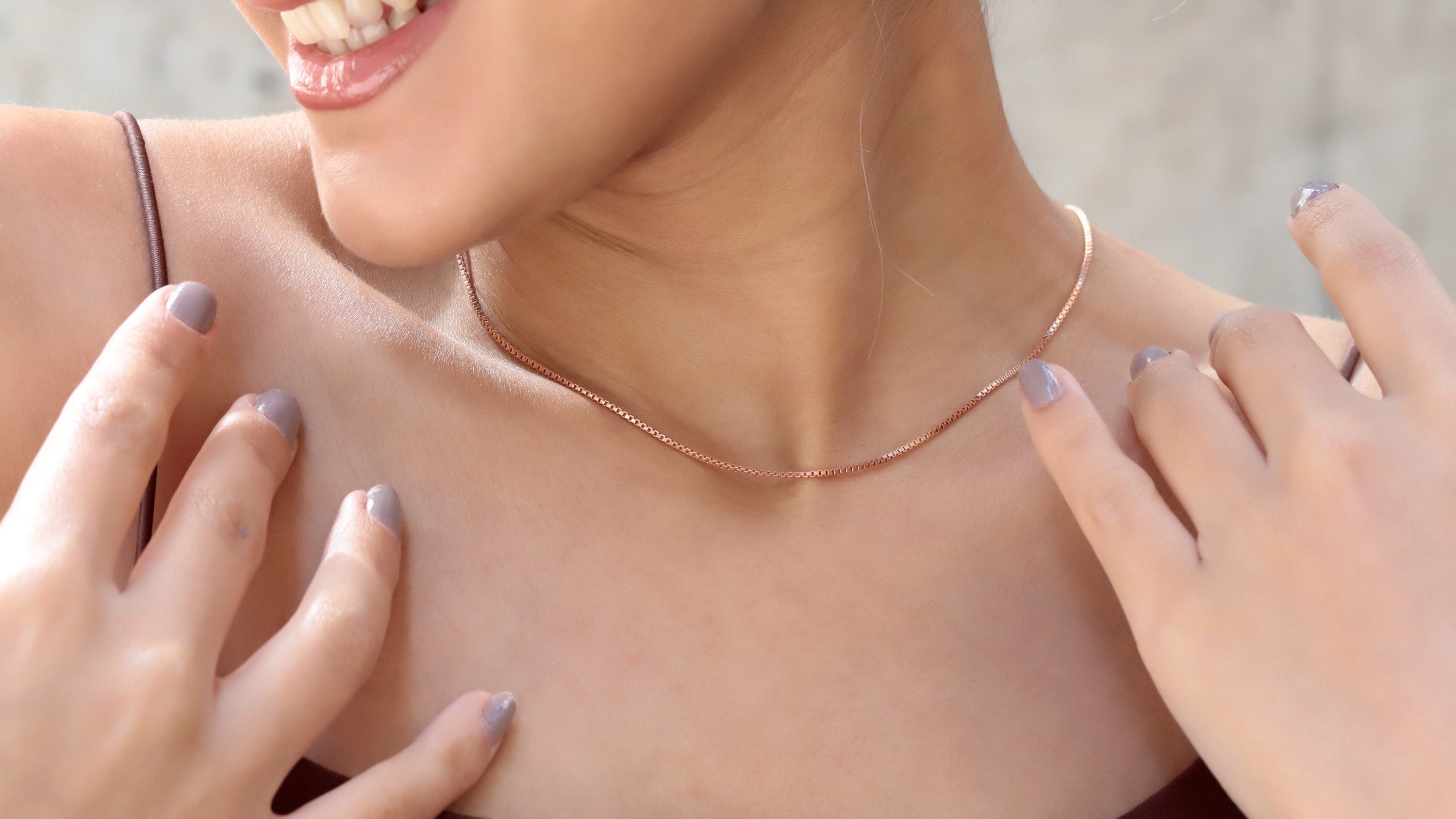 1mm Box Chain Necklace, 925 Sterling Silver Dainty Necklace