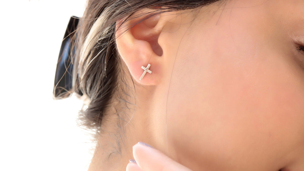 Sterling Silver Cross Earrings, 925 Sterling Silver Stud Earrings