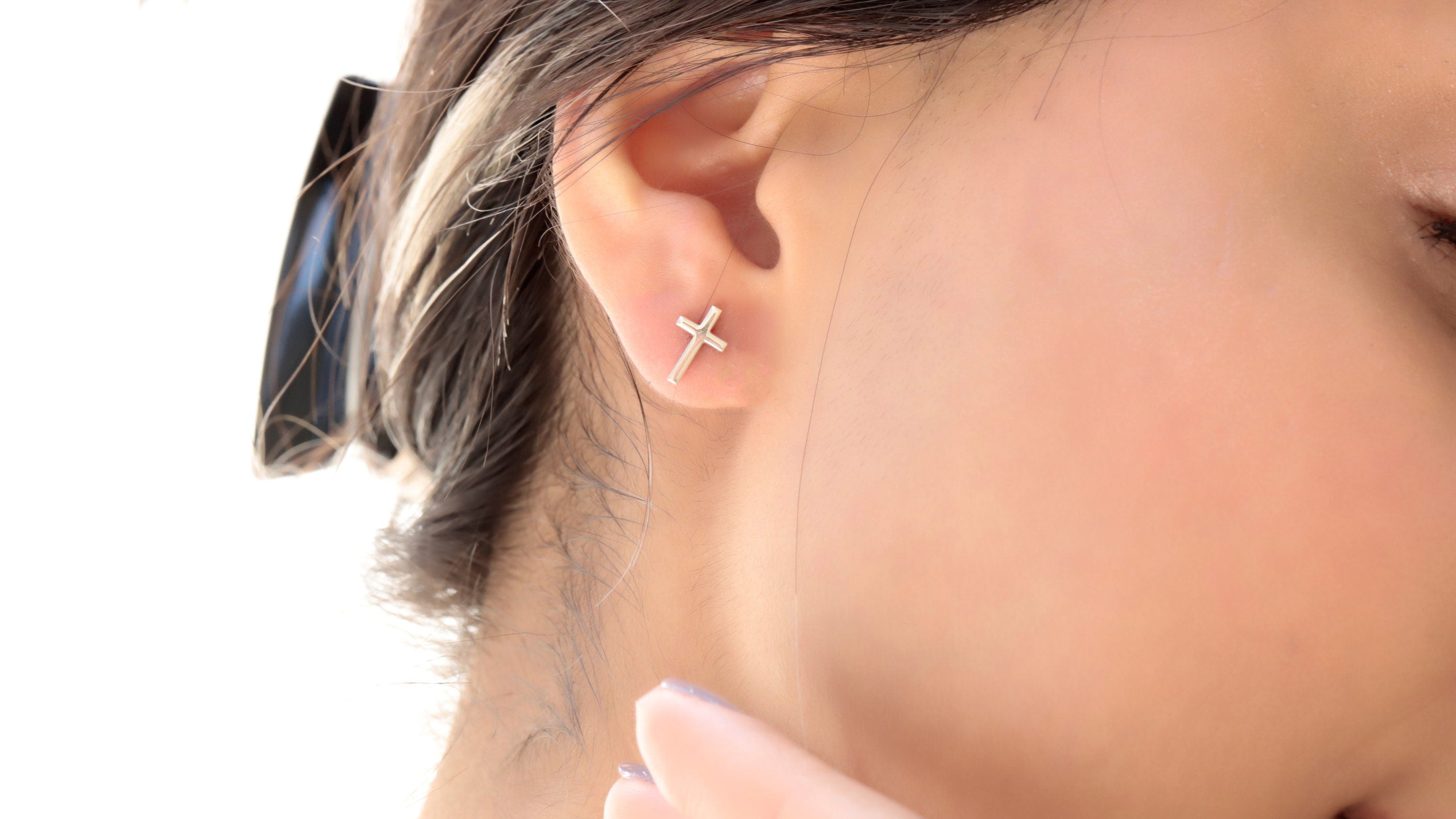 Sterling Silver Cross Earrings, 925 Sterling Silver Stud Earrings
