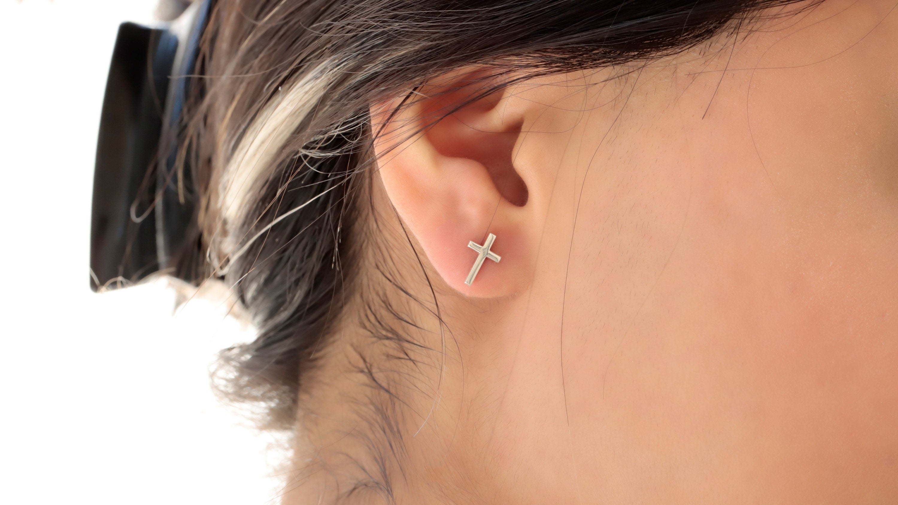 Sterling Silver Cross Earrings, 925 Sterling Silver Stud Earrings