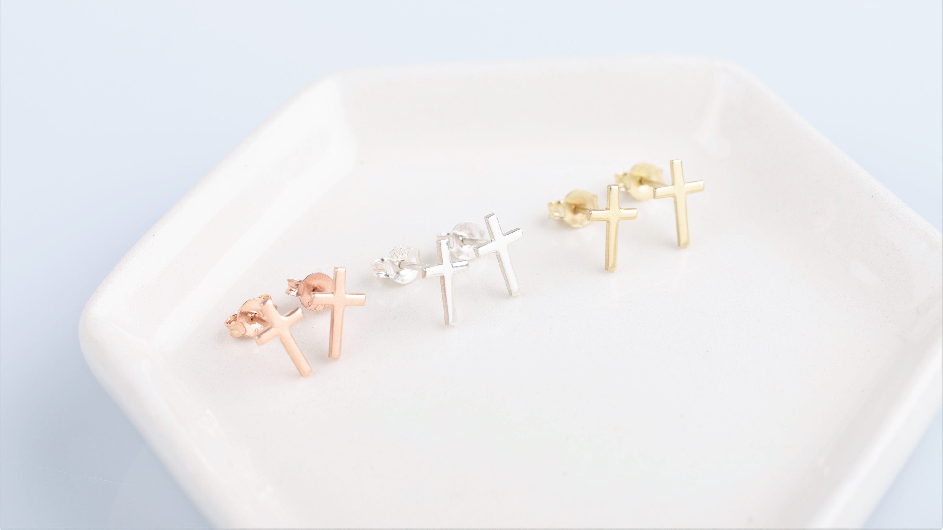 Sterling Silver Cross Earrings, 925 Sterling Silver Stud Earrings