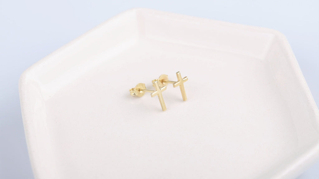 Sterling Silver Cross Earrings, 925 Sterling Silver Stud Earrings
