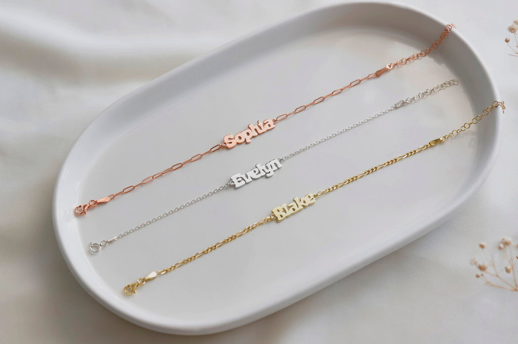 Custom Name Bracelet, 18K Rose Gold Personalized Name Bracelet