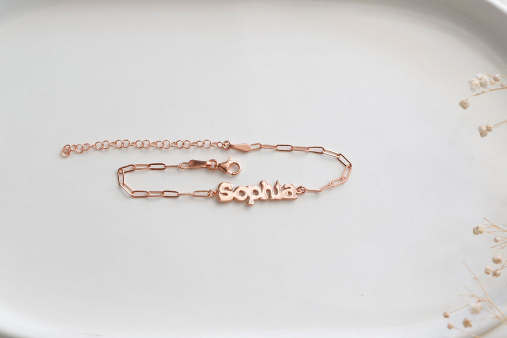 Custom Name Bracelet, 18K Rose Gold Personalized Name Bracelet