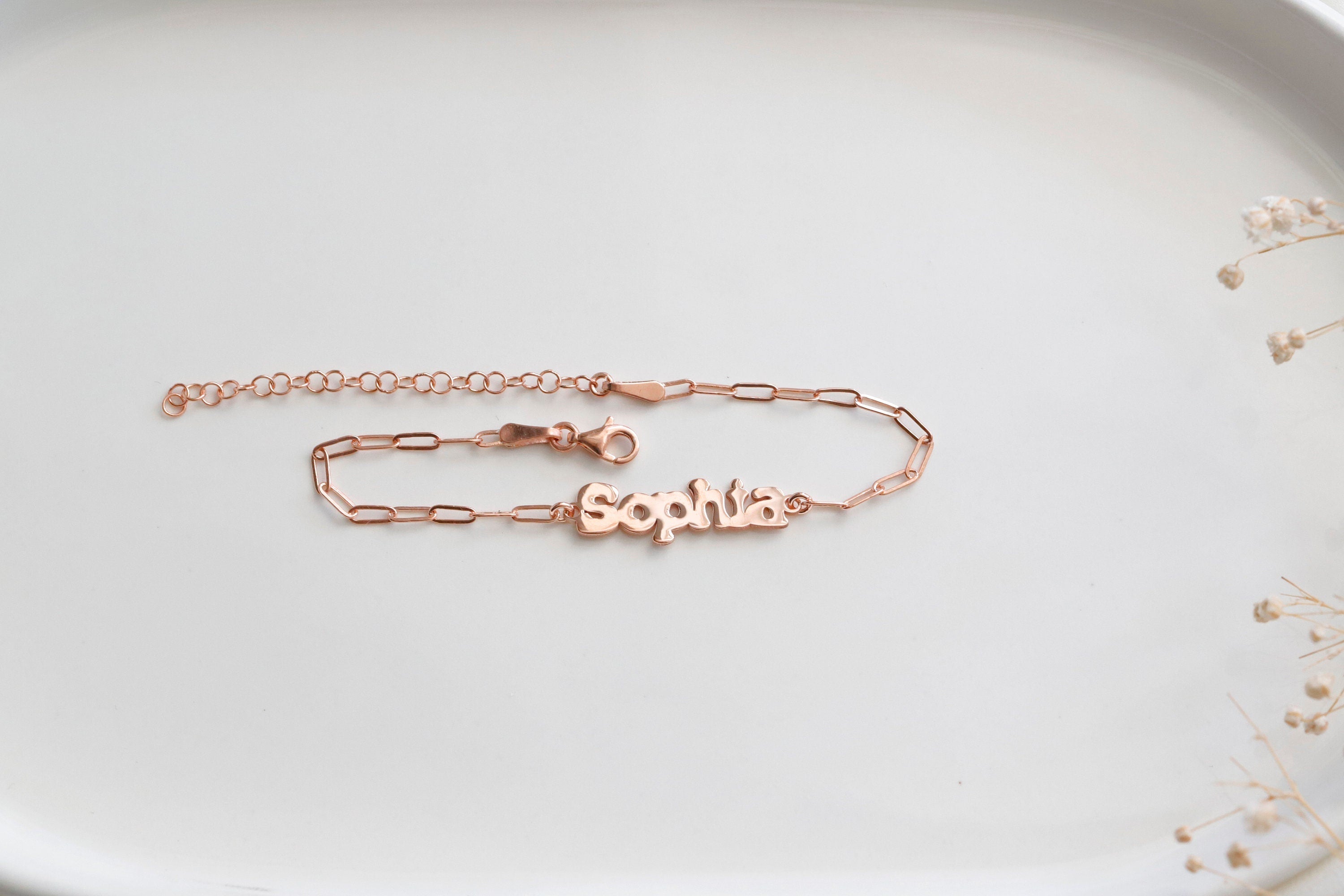 Custom Name Bracelet, 18K Rose Gold Personalized Name Bracelet