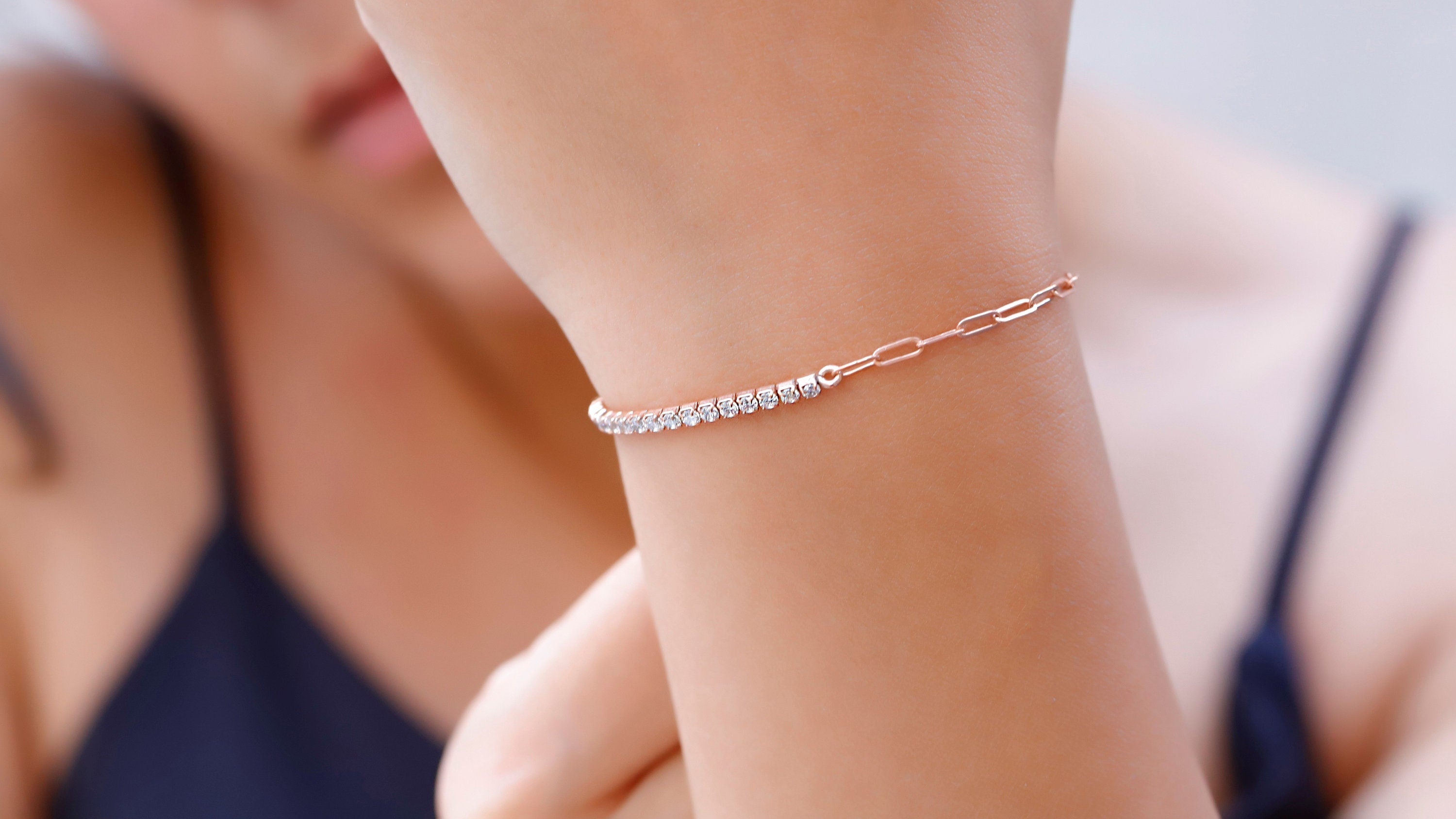 Half Tennis Bracelet, 14K Gold Filled Sterling Silver CZ Bracelet