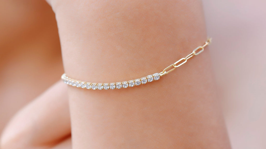 Half Tennis Bracelet, 14K Gold Filled Sterling Silver CZ Bracelet