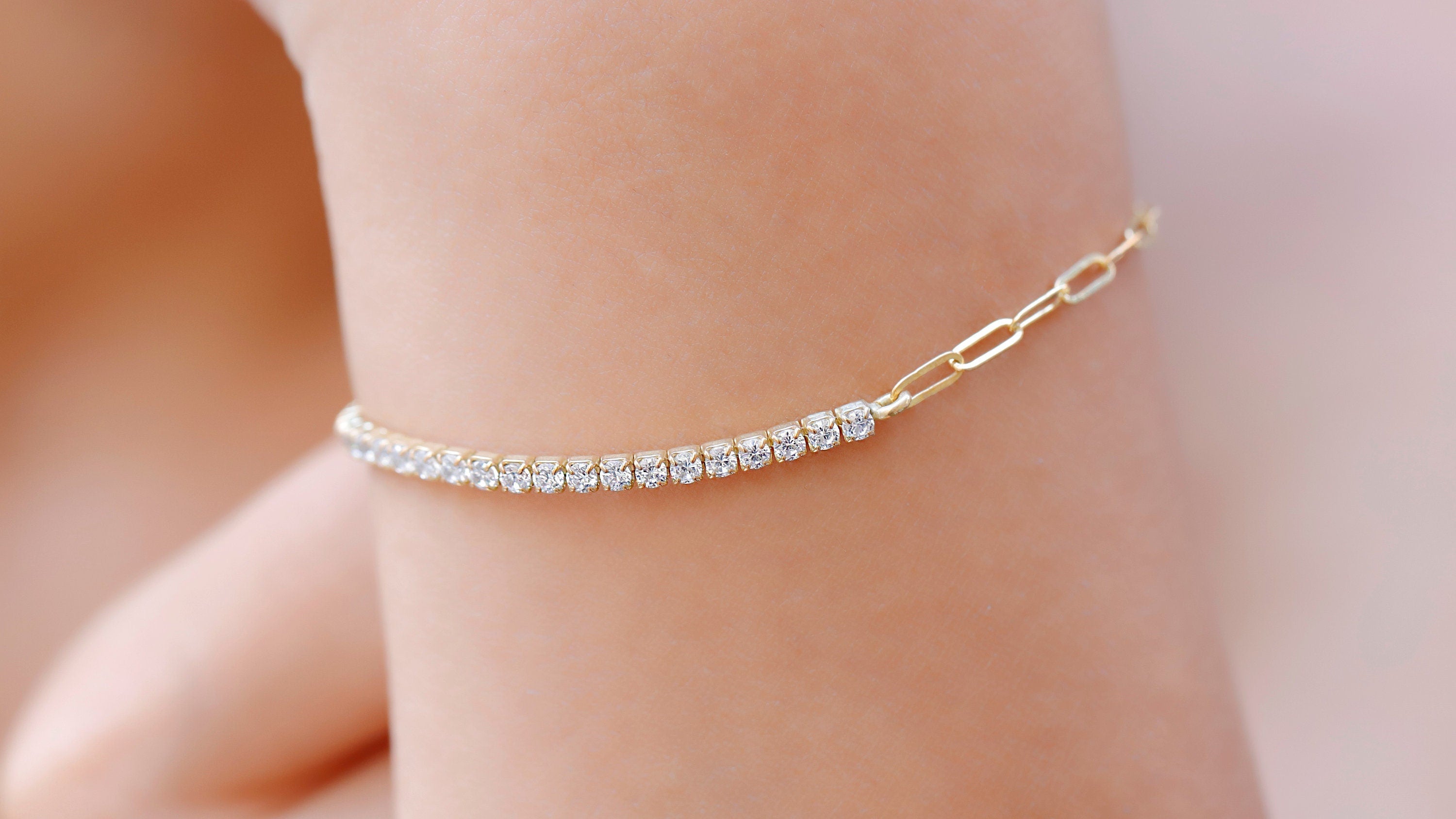 Half Tennis Bracelet, 14K Gold Filled Sterling Silver CZ Bracelet