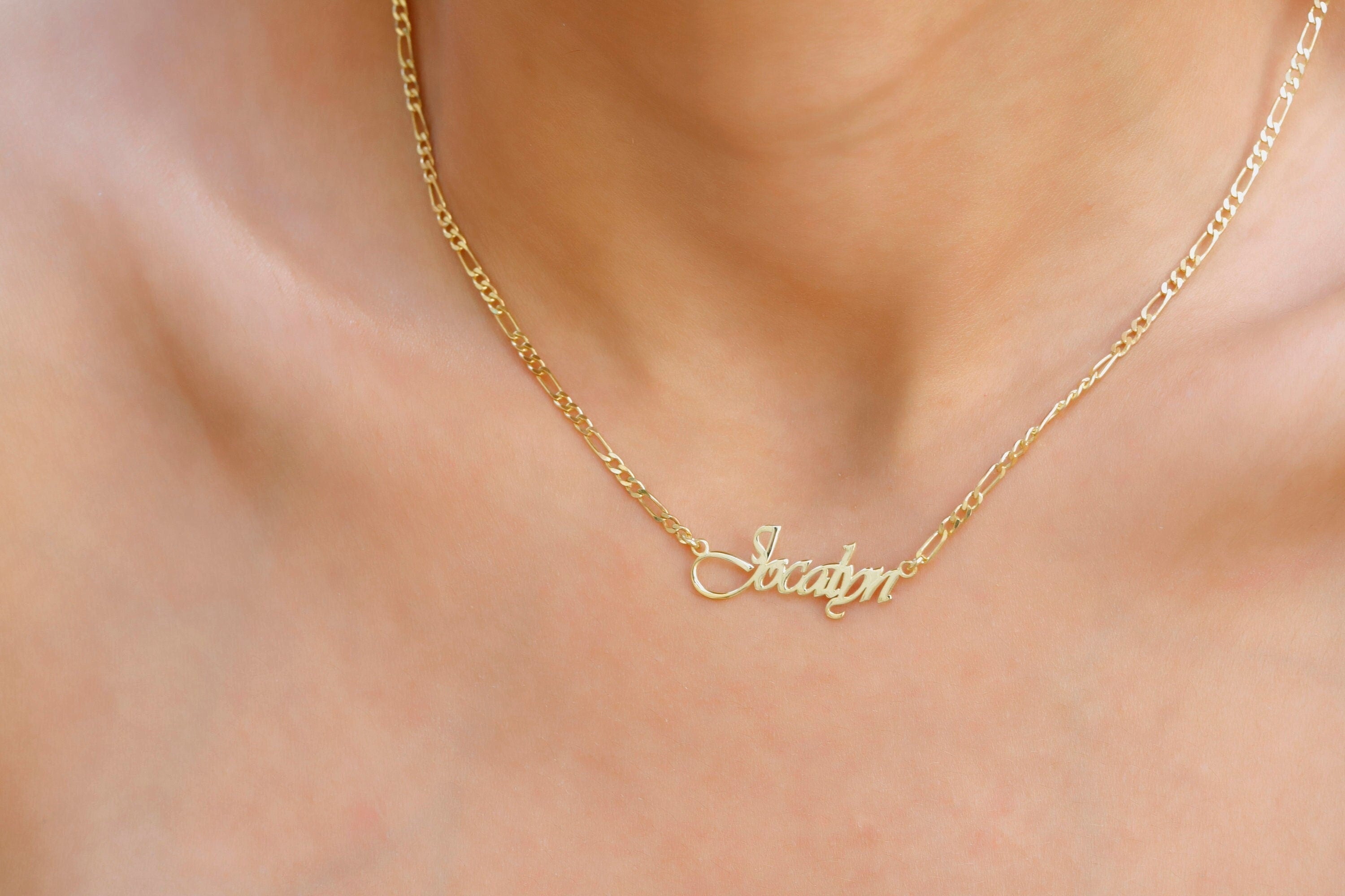 Figaro Chain Name Necklace, 925 Sterling Silver Personalized Gift