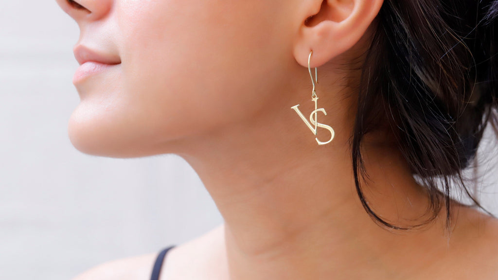Custom Initial Dangle Earrings, Sterling Silver Two-Letter Design
