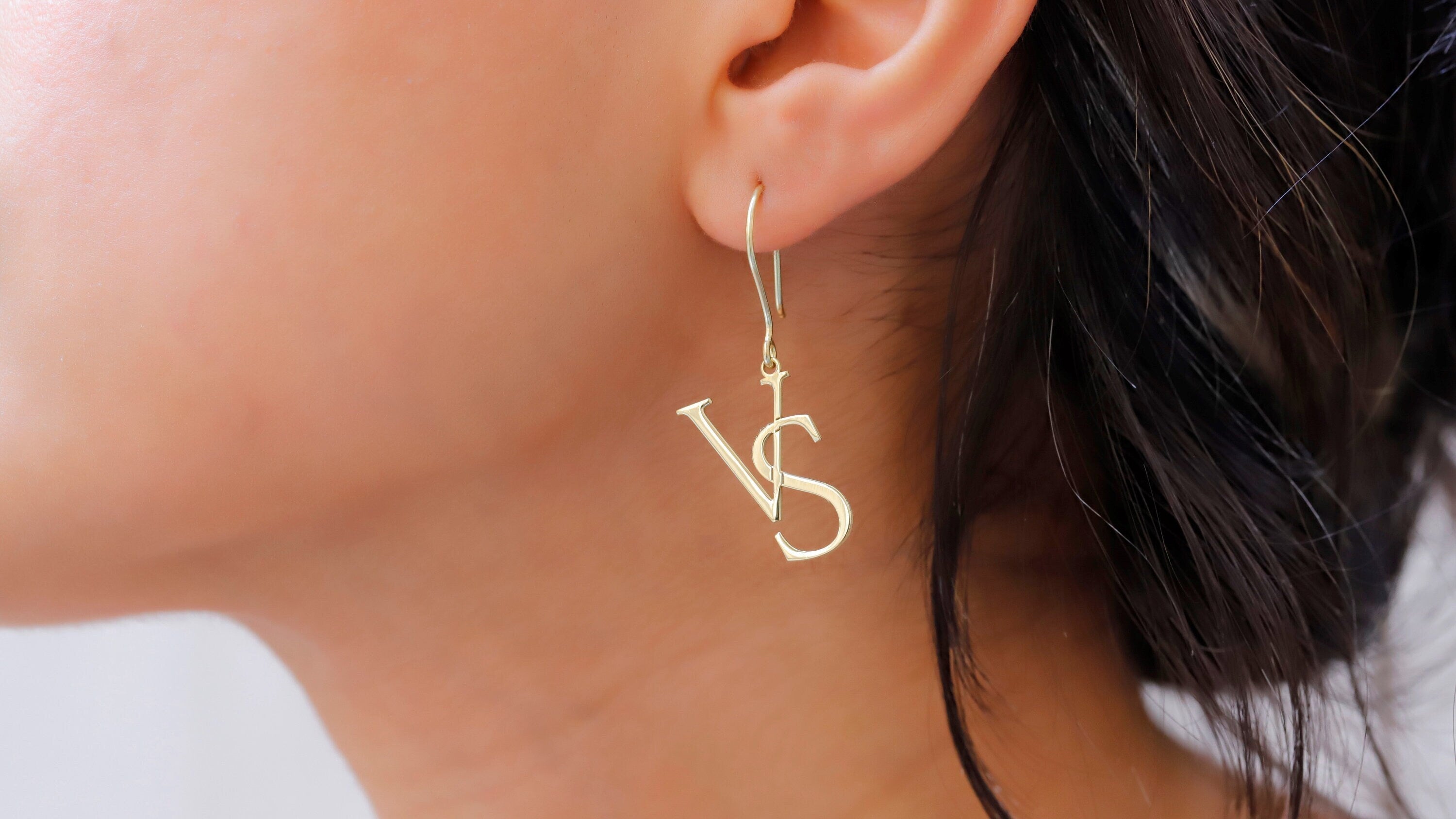 Custom Initial Dangle Earrings, Sterling Silver Two-Letter Design