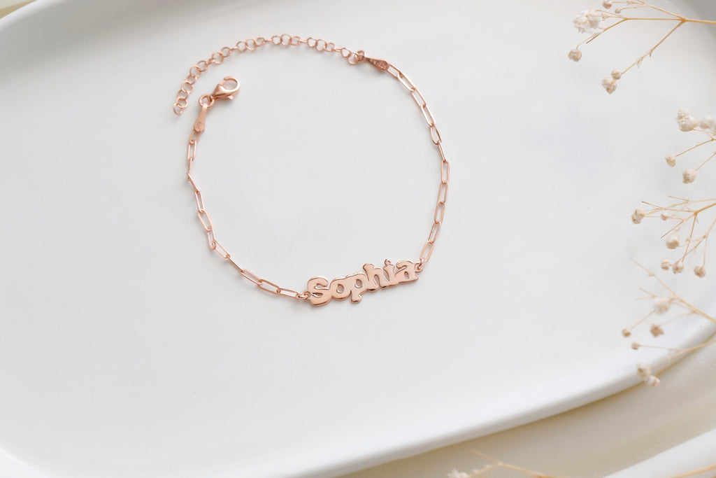 Custom Name Bracelet, 18K Rose Gold Personalized Name Bracelet