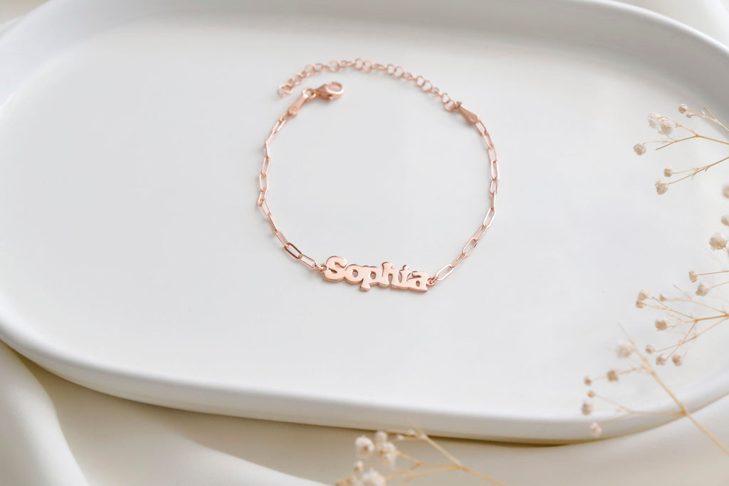 Custom Name Bracelet, 18K Rose Gold Personalized Name Bracelet