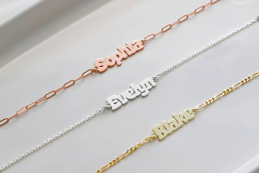 Custom Name Bracelet, 18K Rose Gold Personalized Name Bracelet