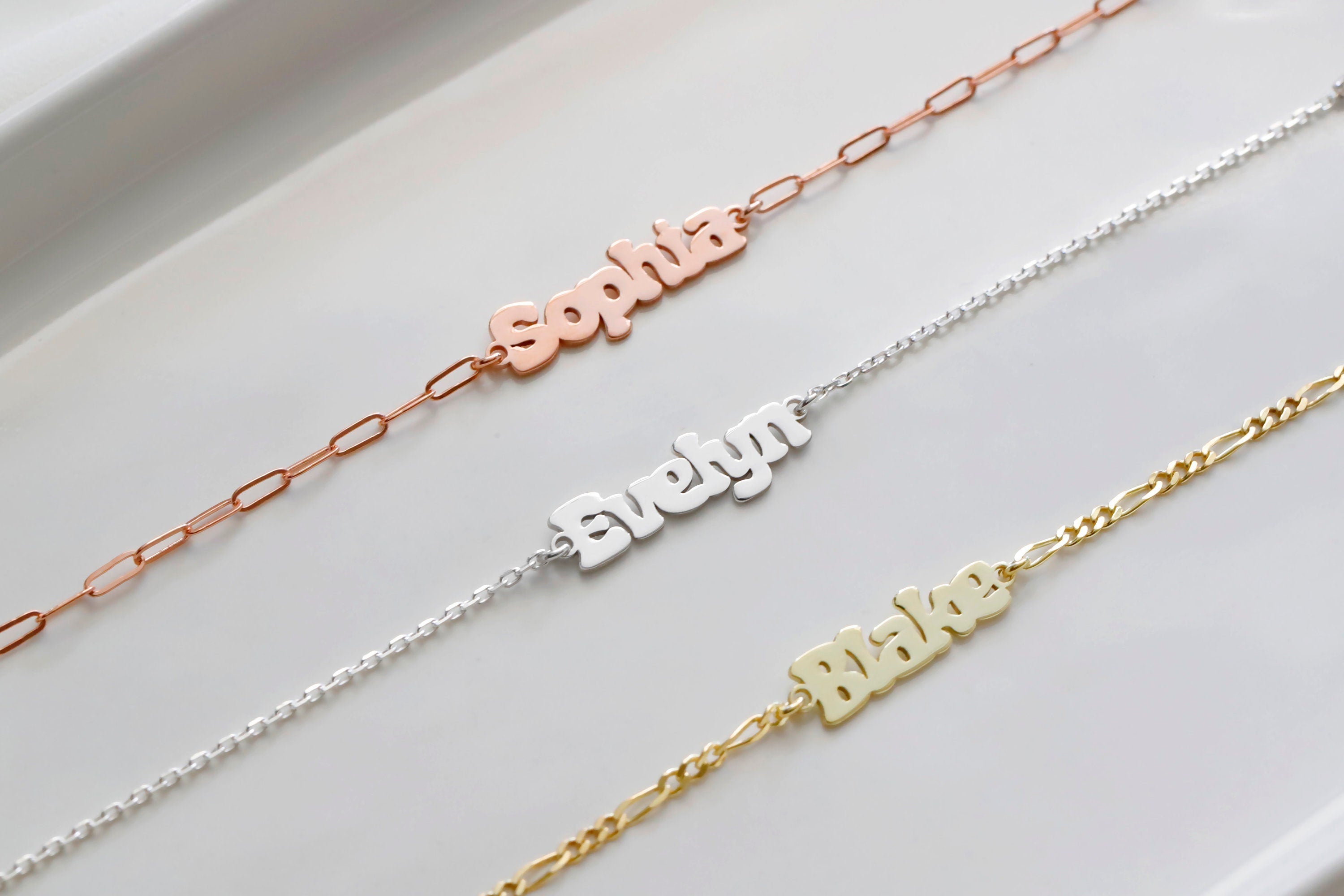 Custom Name Bracelet, 18K Rose Gold Personalized Name Bracelet
