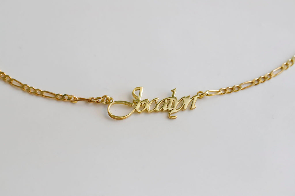 Figaro Chain Name Necklace, 925 Sterling Silver Personalized Gift