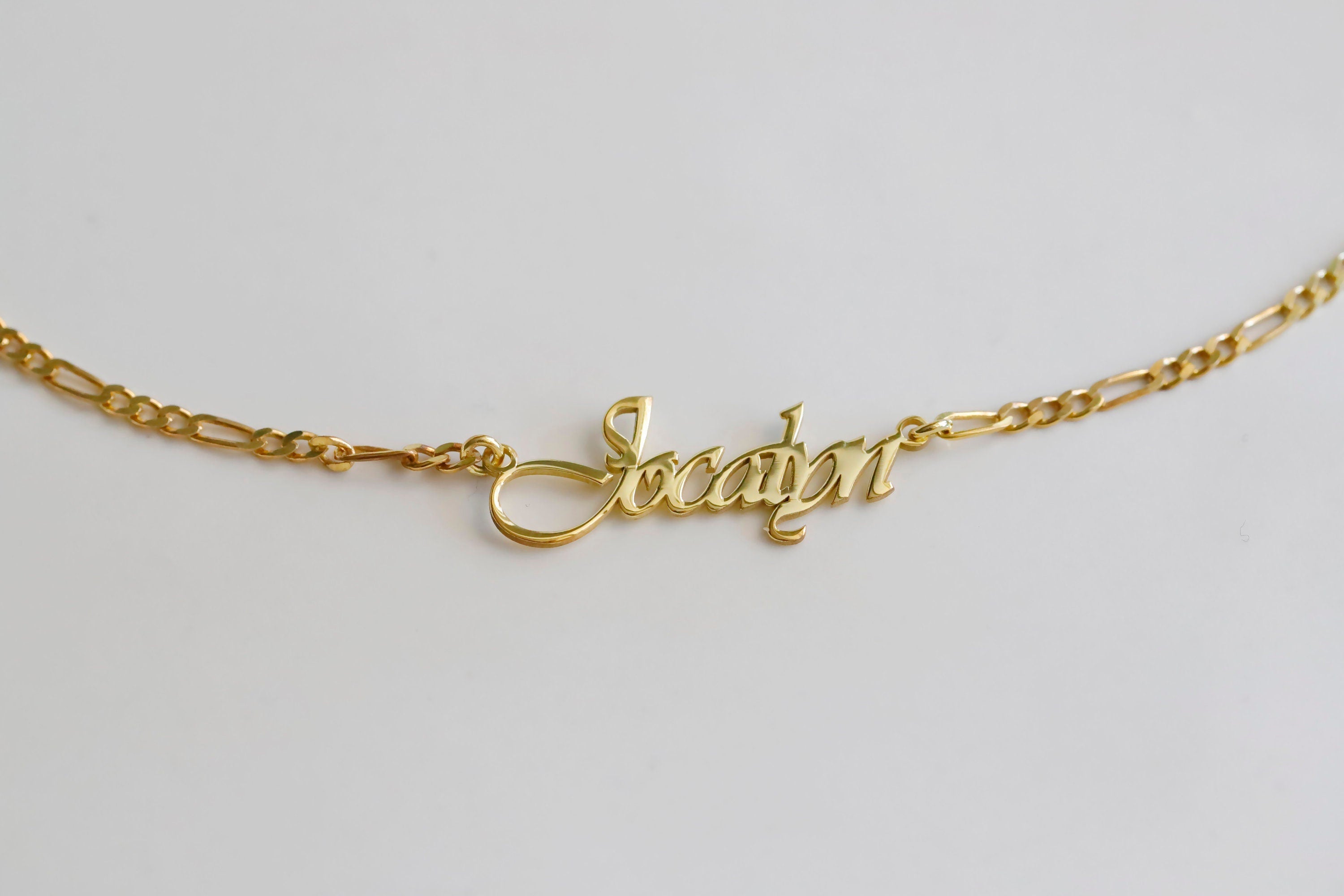 Figaro Chain Name Necklace, 925 Sterling Silver Personalized Gift