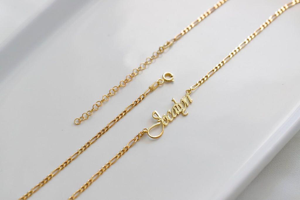 Figaro Chain Name Necklace, 925 Sterling Silver Personalized Gift