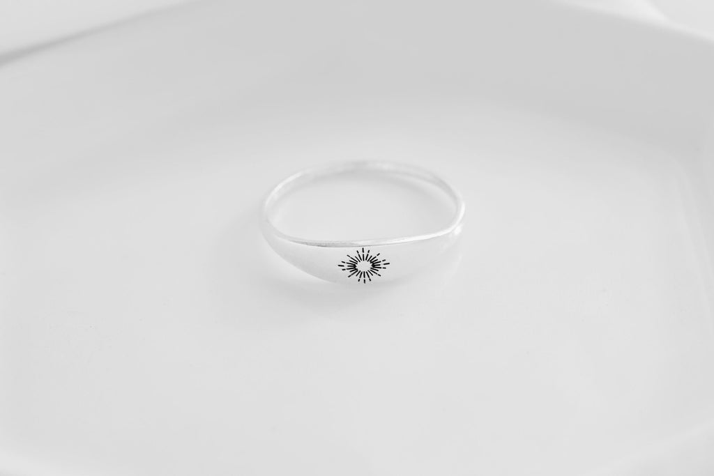Sterling Silver Sun Ring, Dainty Adjustable Sunrise Band