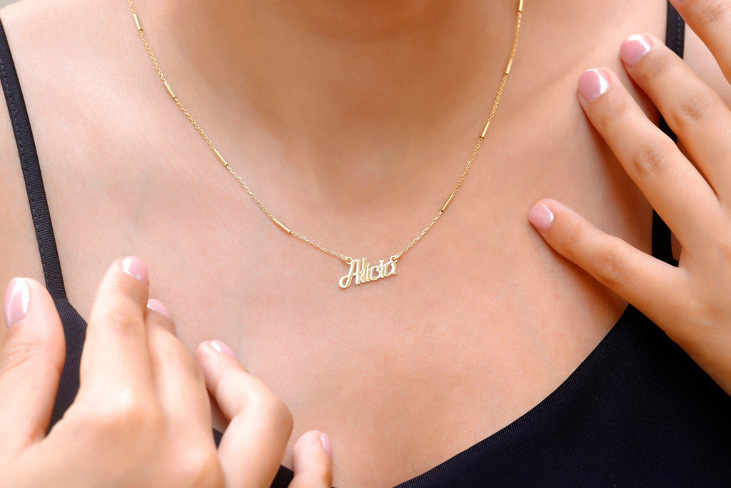 Custom Name Necklace, 14K Gold Filled Figaro Or Pipe Chain