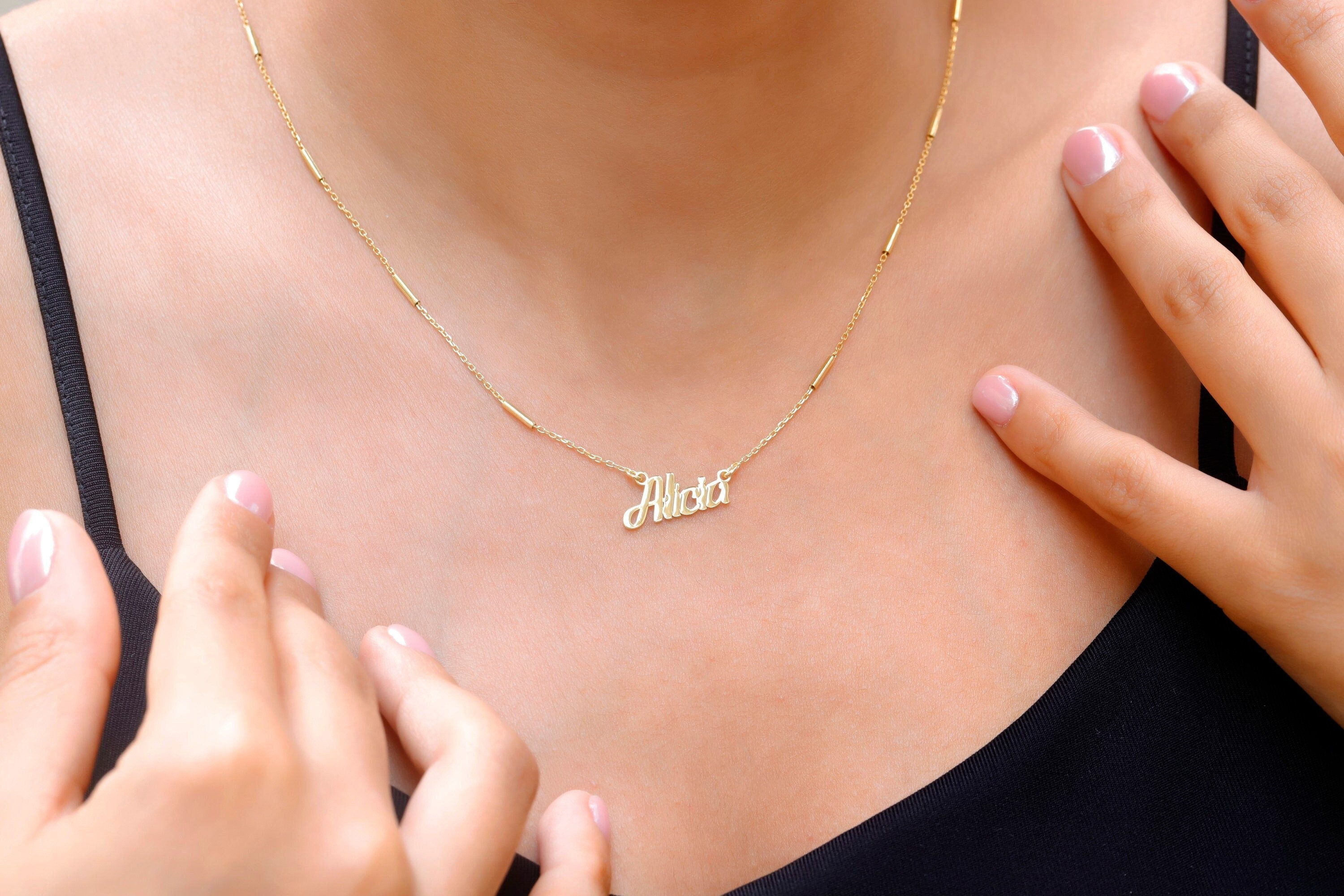 Custom Name Necklace, 14K Gold Filled Figaro Or Pipe Chain