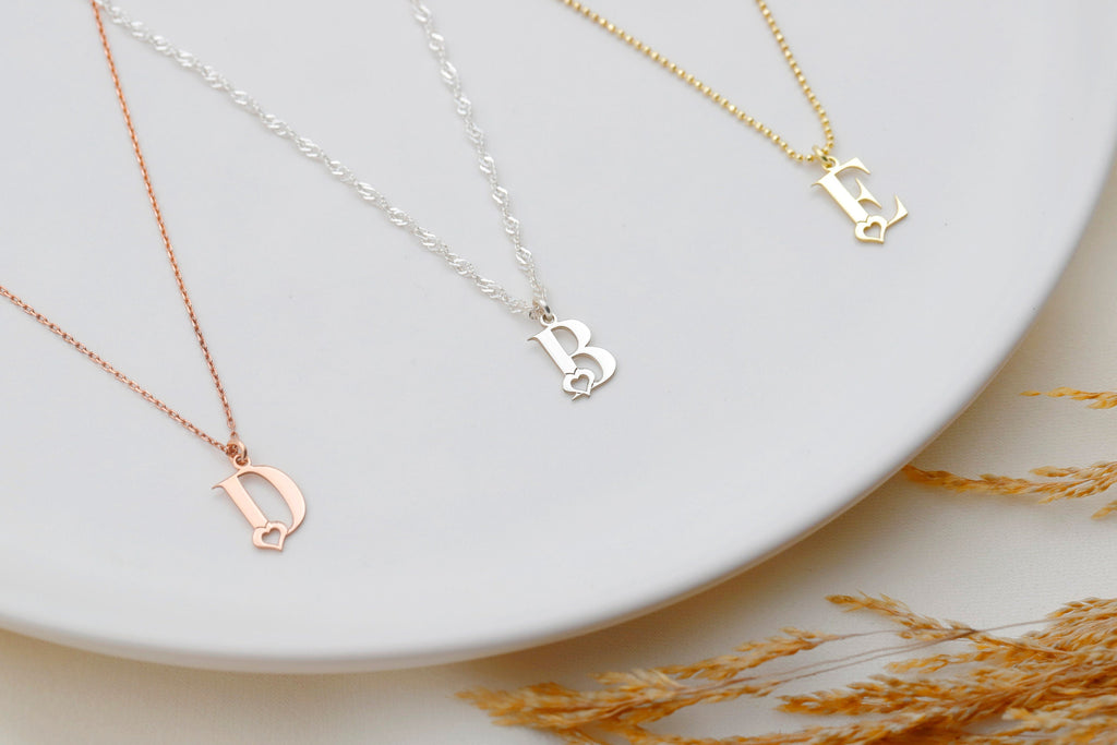 Personalized Initial Necklace, 14K Gold Filled Singapore Ball Chain