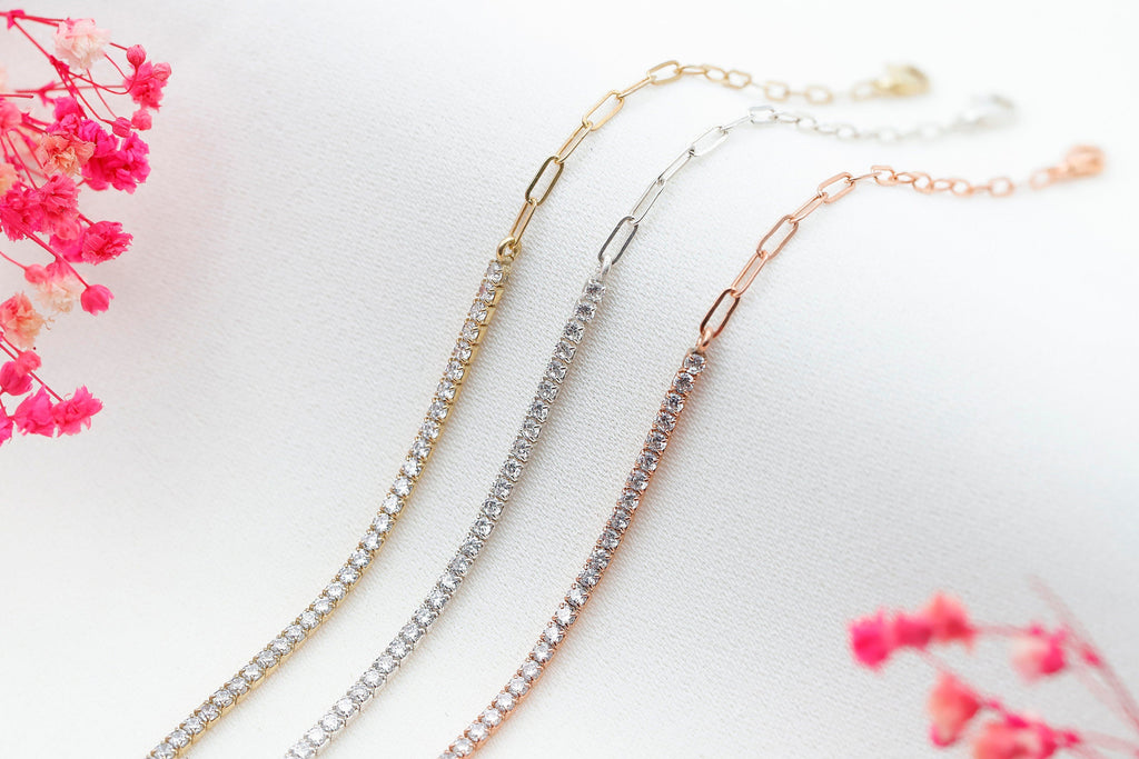 Half Tennis Bracelet, 14K Gold Filled Sterling Silver CZ Bracelet