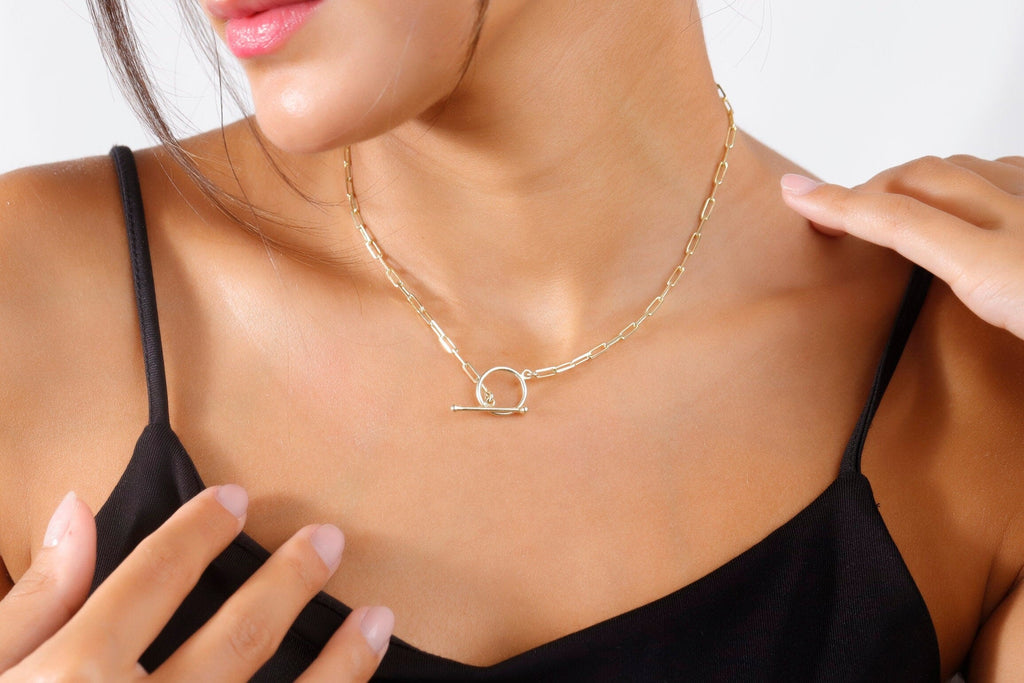 Gold Link Chain Necklace, 14K Gold Filled, Sailor Clasp, 18-Inch