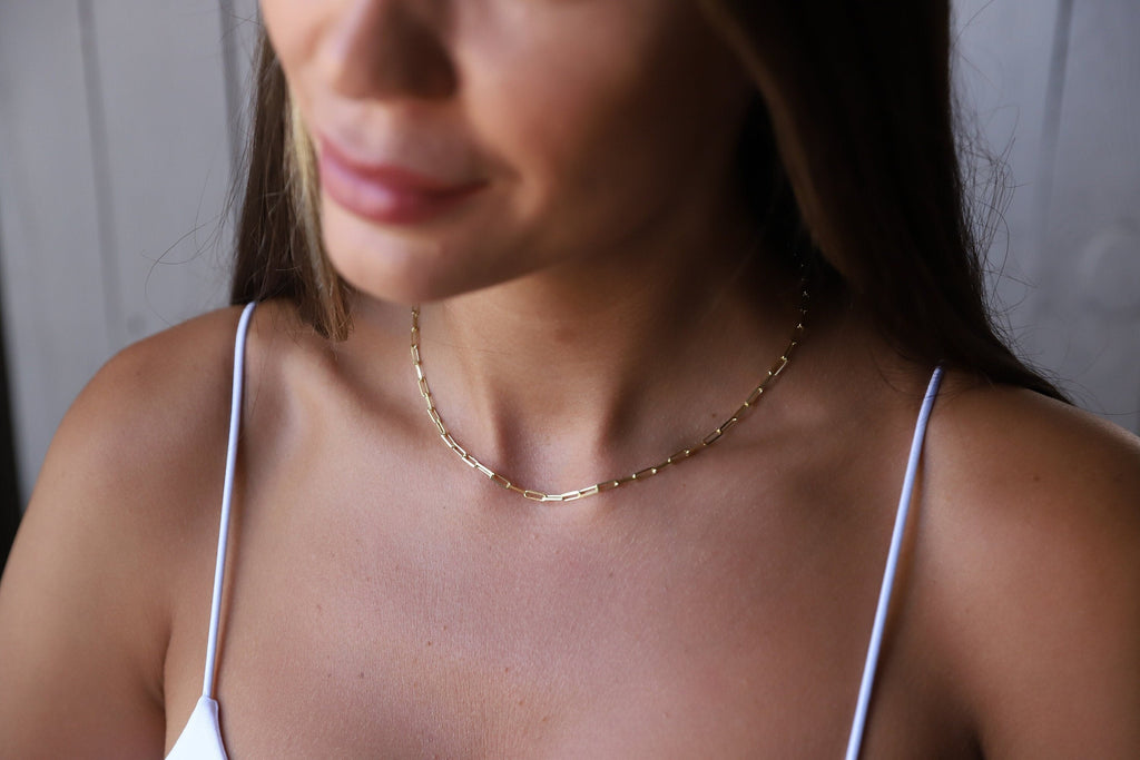 Delicate Gold Choker Necklace, 925 Sterling Silver Link Chain