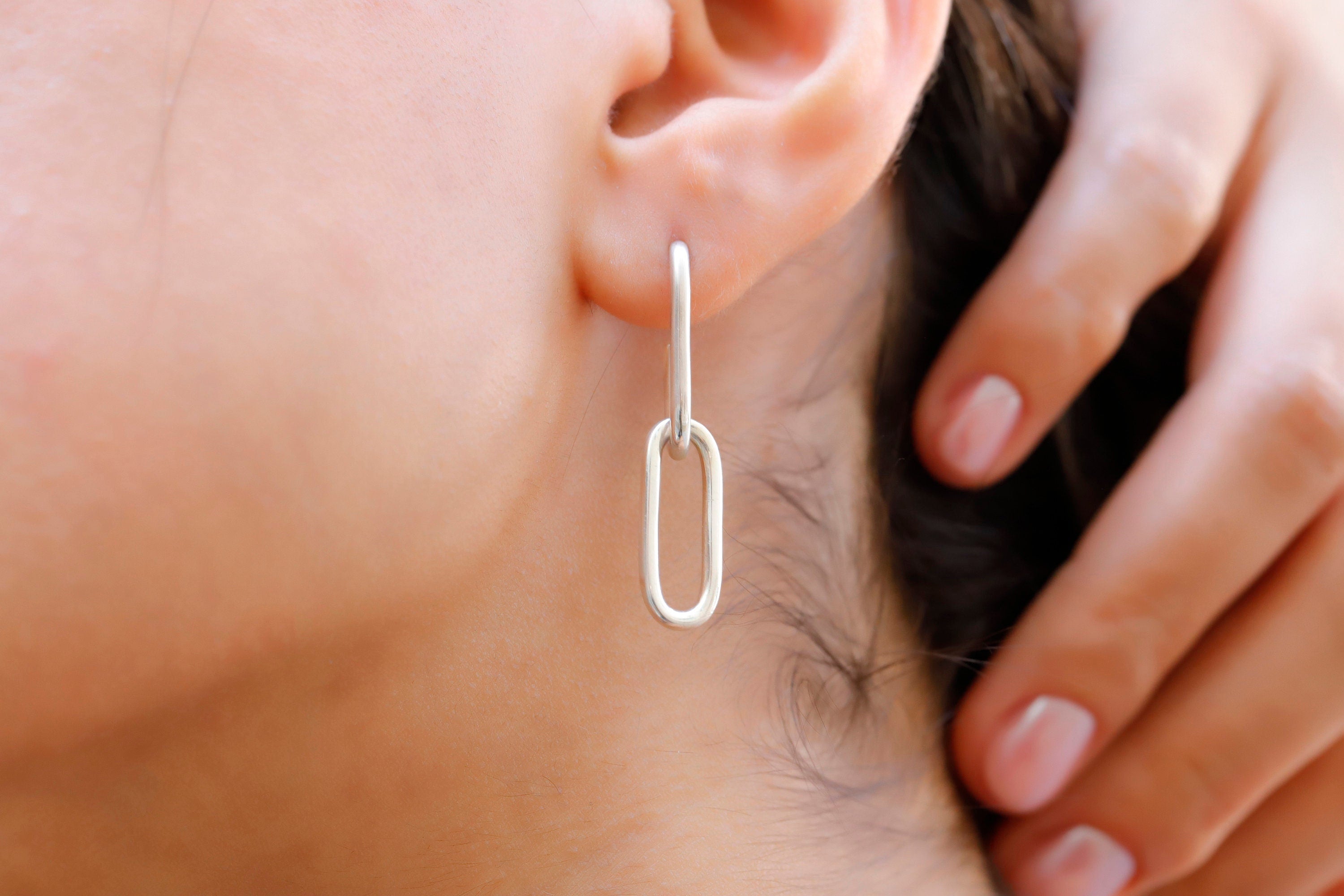 Chunky Link Chain Earrings, Sterling Silver Statement Earrings
