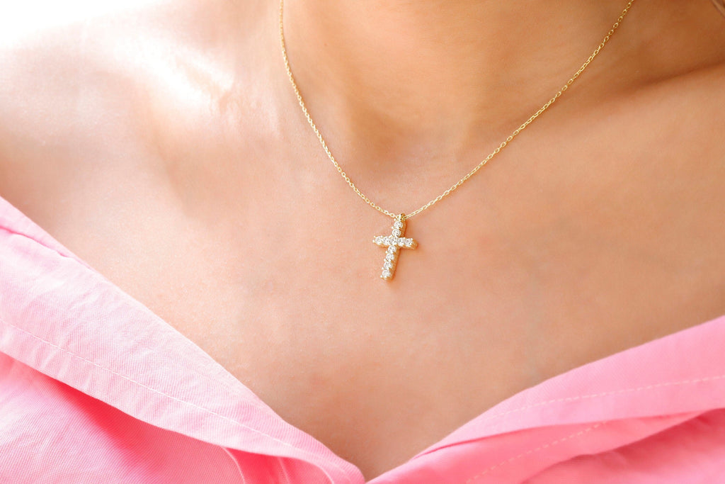 Sterling Silver Cross Necklace, CZ Pendant, 925 Sterling Silver