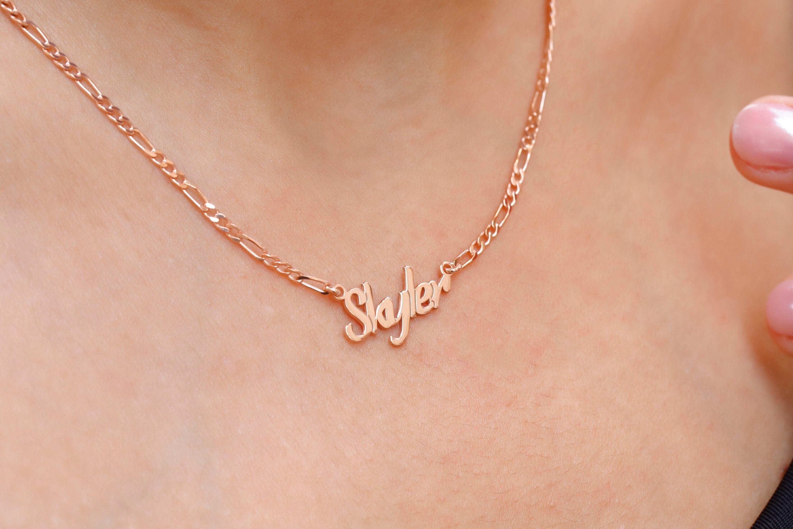 Custom Name Necklace, 14K Gold Filled Figaro Or Pipe Chain