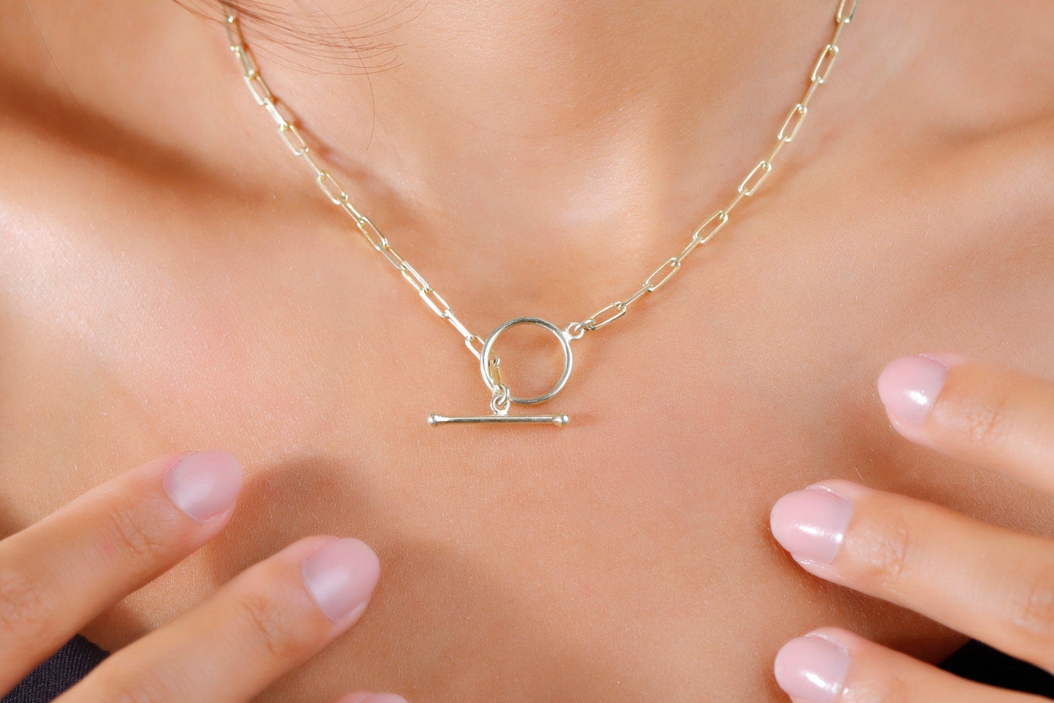 Gold Link Chain Necklace, 14K Gold Filled, Sailor Clasp, 18-Inch