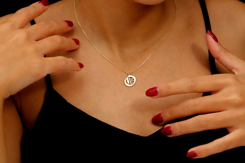Old English Letter Necklace, 925 Sterling Silver Initial Pendant