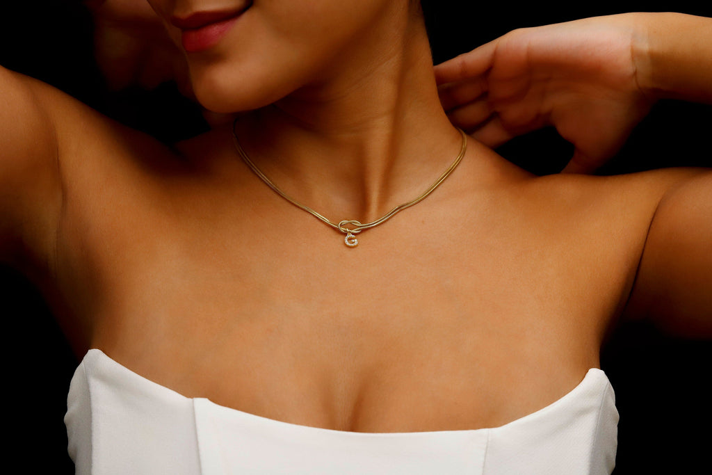 Initial Charm Necklace, Solid 925 Sterling Silver Love Knot